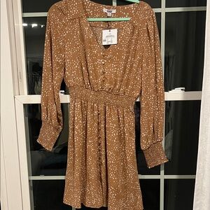 BB Dakota by Steve Madden Brown Long Sleeve Dress with White Dots